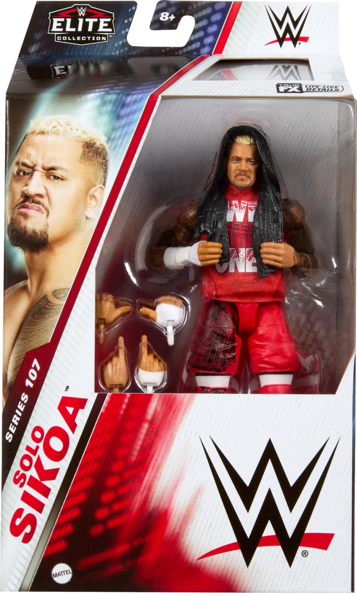 Mattel WWE Elite Solo Sikoa figure front view for display and collection.