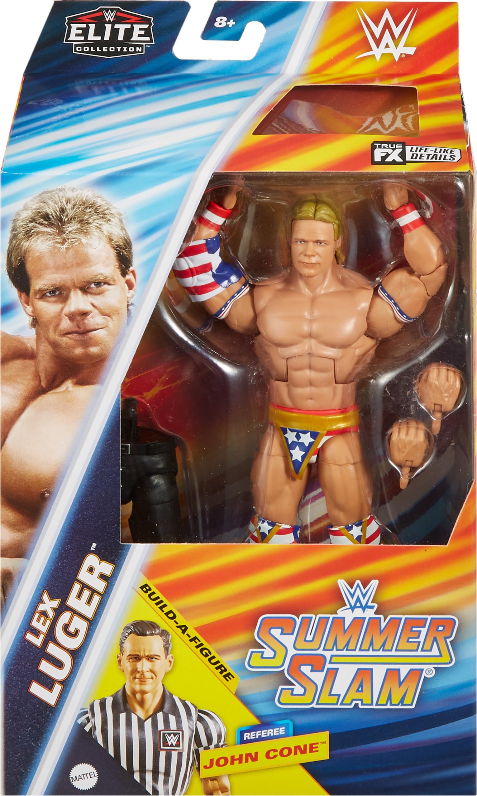 Mattel WWE Elite Lex Luger figure TrueFX face for lifelike photography.