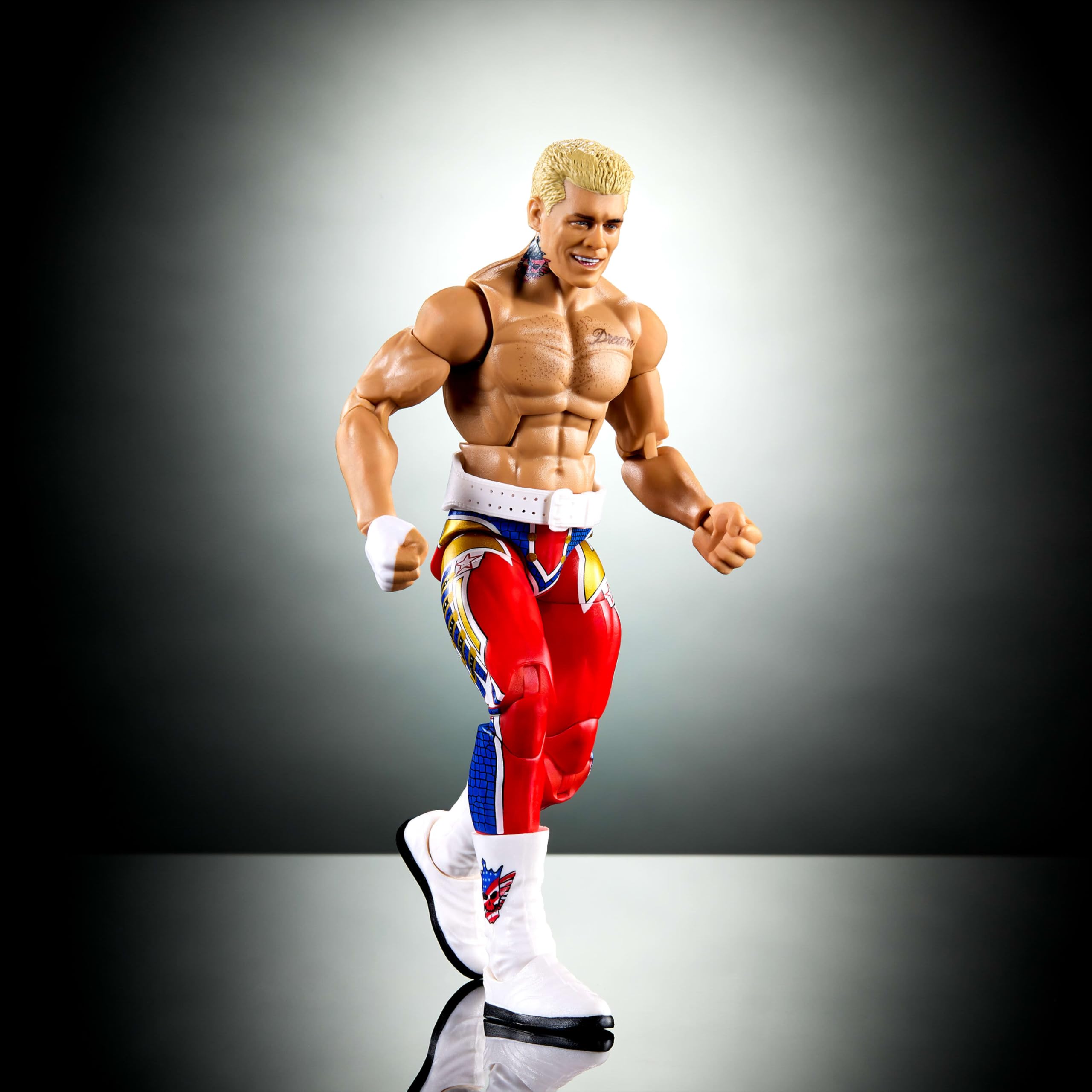 Mattel WWE Elite Cody Rhodes articulation up to 25 points for dynamic action.