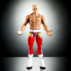 Mattel WWE Elite Cody Rhodes packaging highlights collectible details for display.