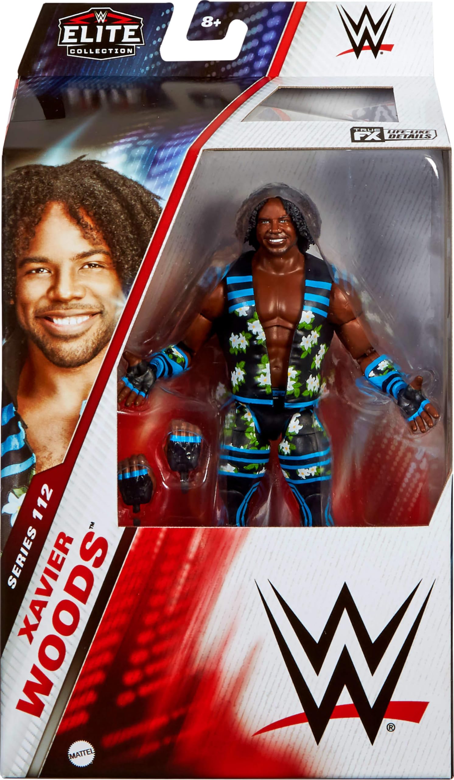 Xavier Woods figure in a dynamic pose highlighting flexible articulation for action play.