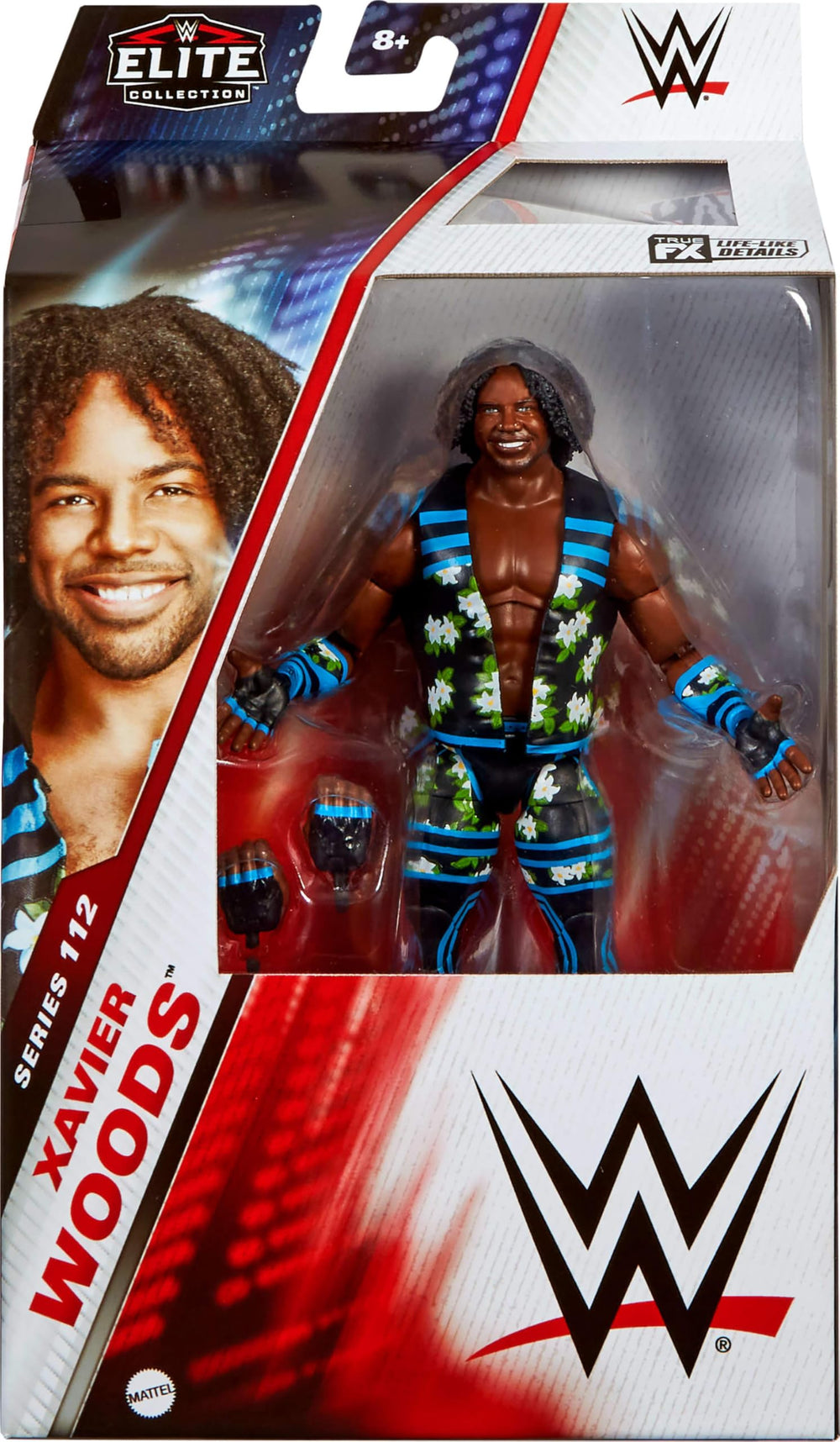 Xavier Woods figure in a dynamic pose highlighting flexible articulation for action play.