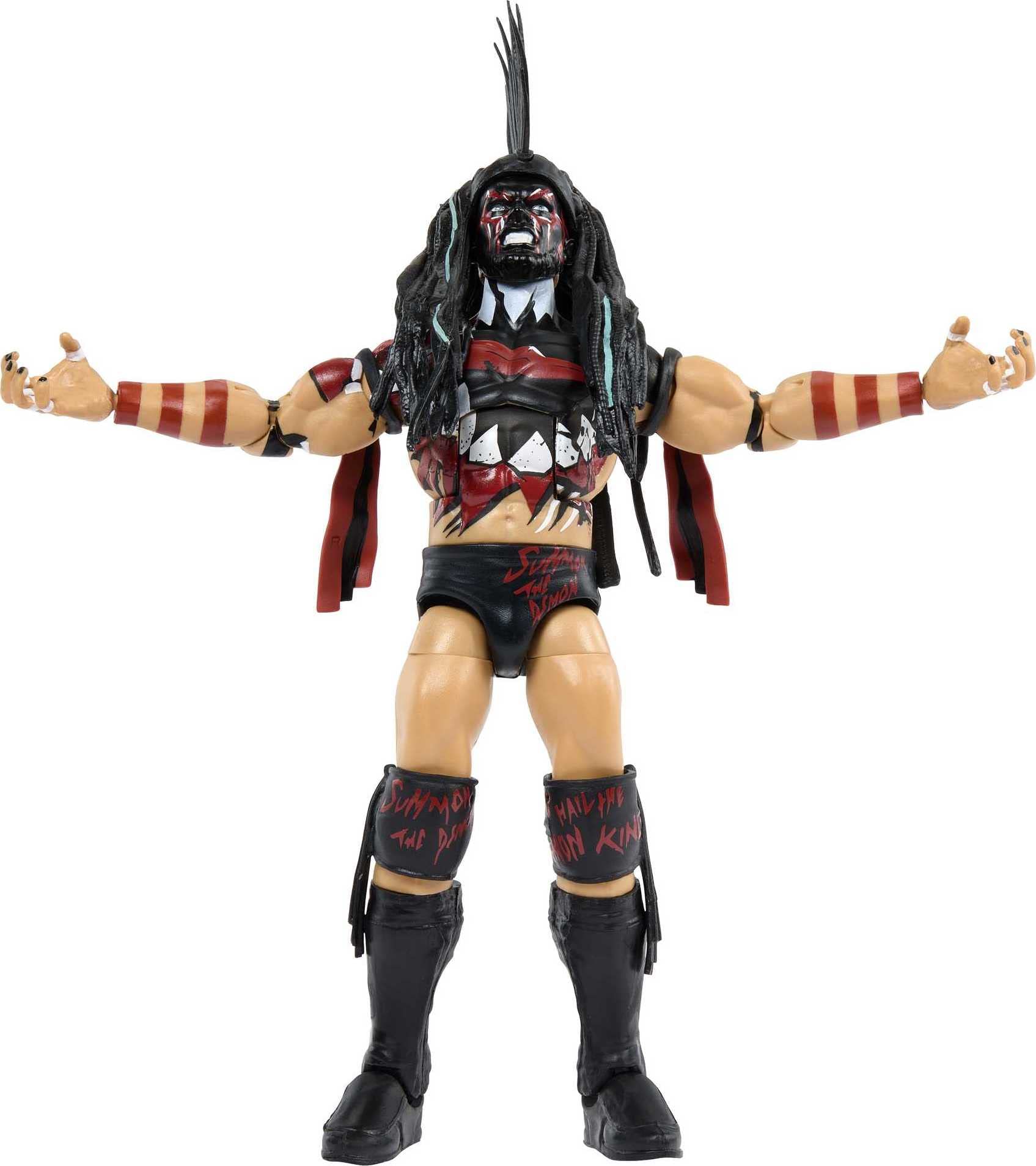 Mattel Finn Balor Elite TrueFX detailing enhances lifelike realism.