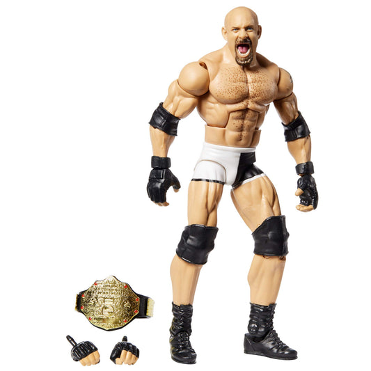 Mattel WWE Goldberg Elite Series 74 figure front view with TrueFX detailing for display.