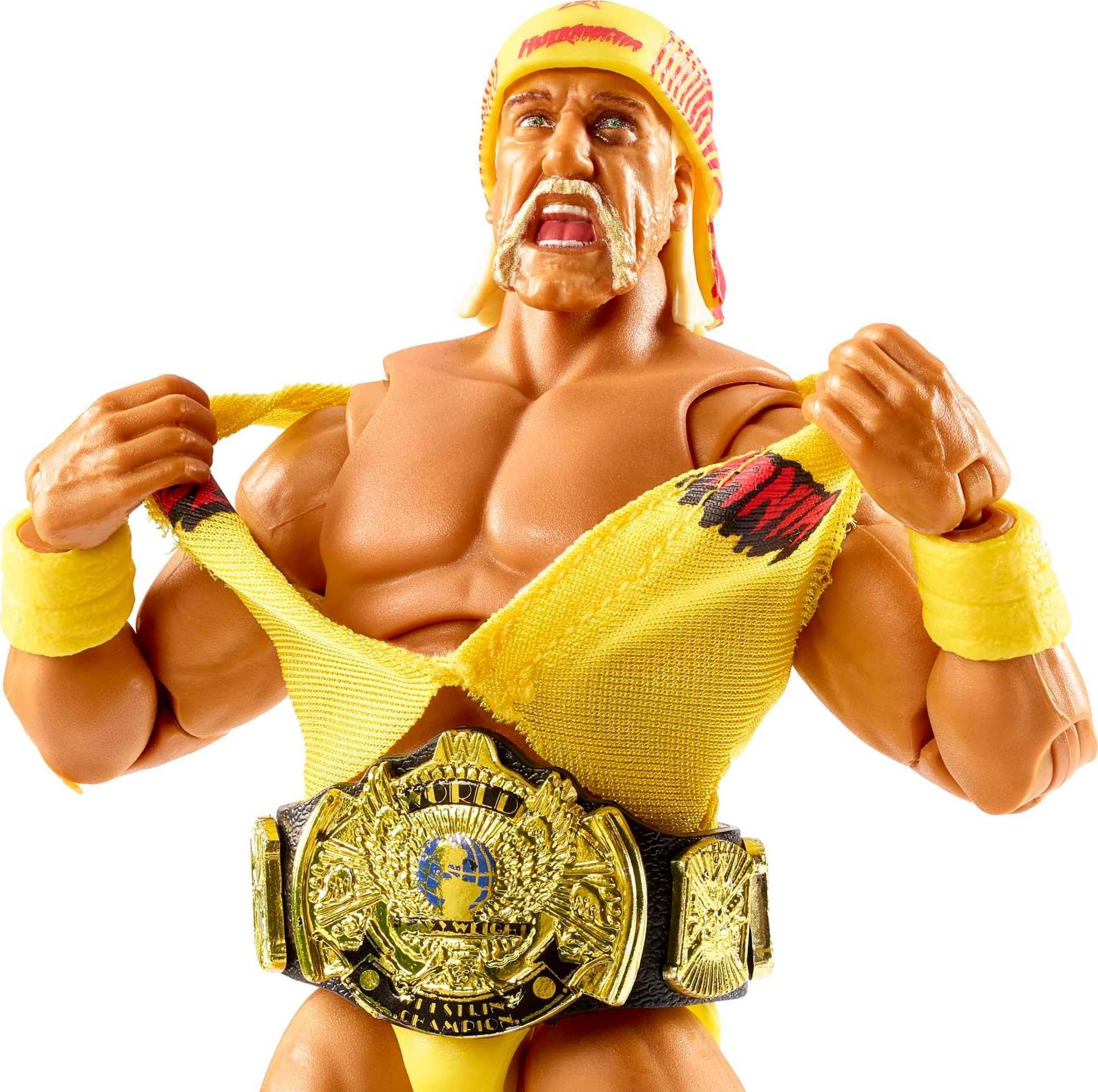 Mattel Hulk Hogan Ultimate Edition close-up highlighting lifelike facial features.