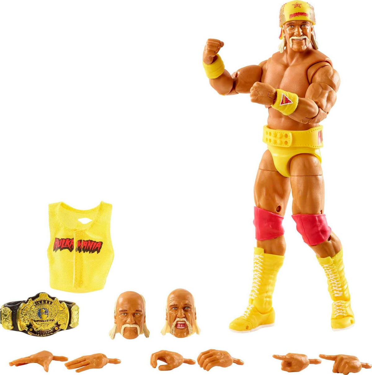 Mattel Hulk Hogan Ultimate Edition figure front view with TrueFX detailing for display.