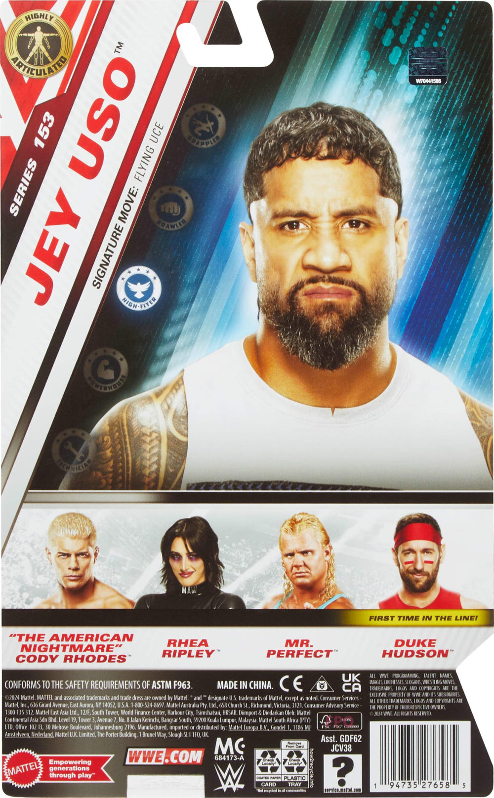 Mattel WWE Jey USO packaging and accessories support shelf-ready presentation