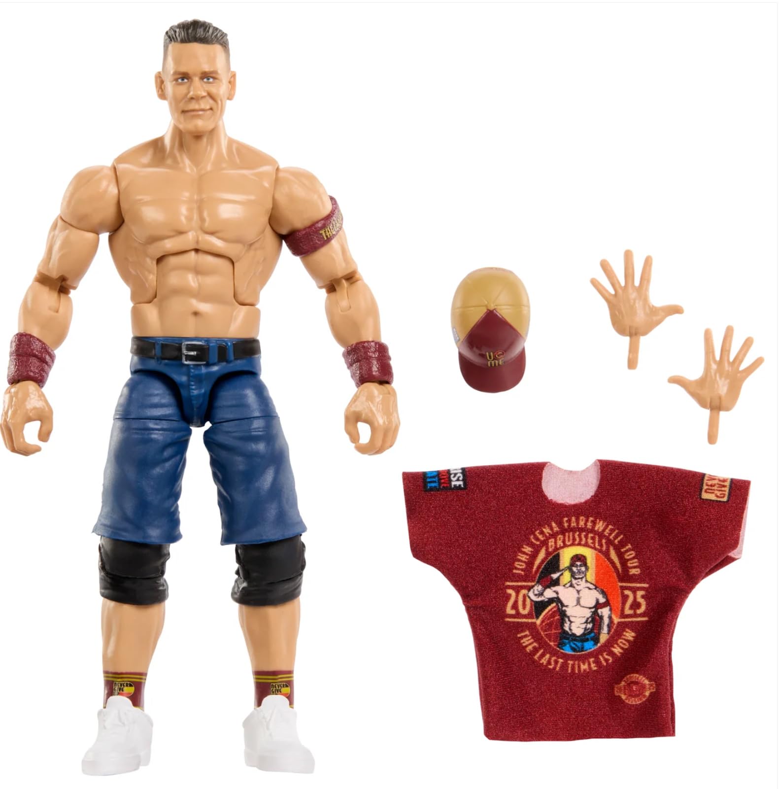 Mattel WWE John Cena Elite figure TrueFX facial detail enhances collector display.