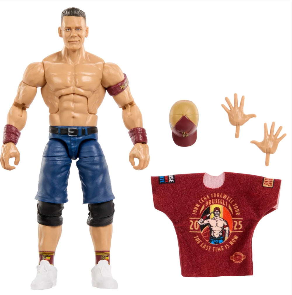 Mattel WWE John Cena Elite figure TrueFX facial detail enhances collector display.