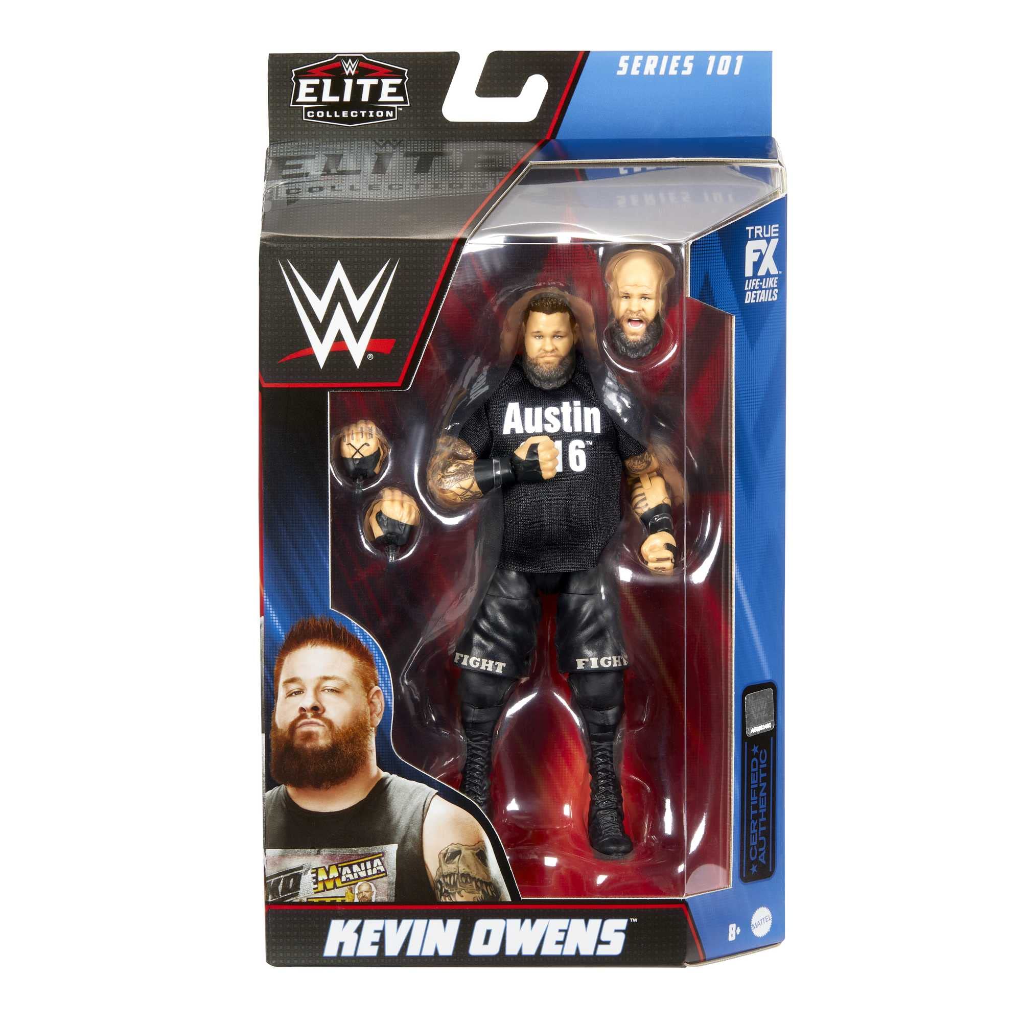 Mattel WWE Kevin Owens Elite display-ready figure for shelf collections.