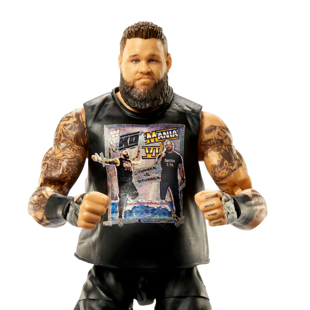 Mattel WWE Kevin Owens Elite interchangeable hands for action poses.