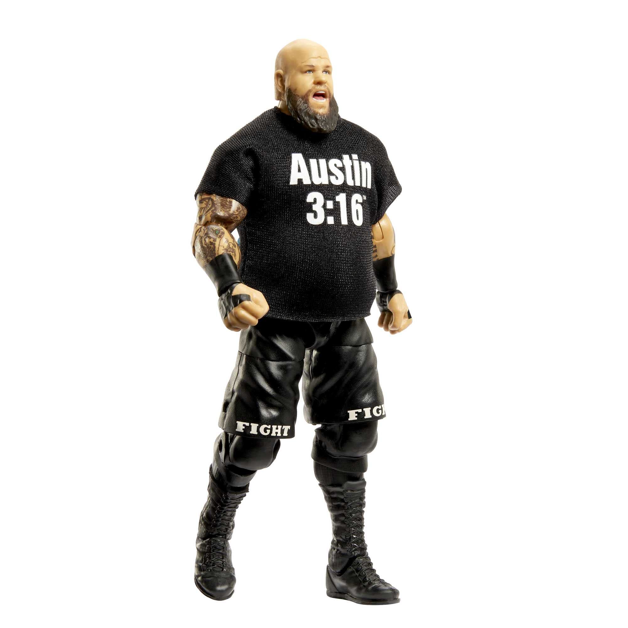 Mattel WWE Kevin Owens Elite figure in side pose showing adjustable articulation.