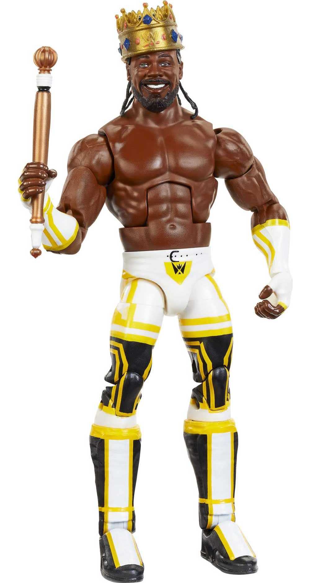 Close-up of Mattel WWE King Woods TrueFX detailing for realistic features.