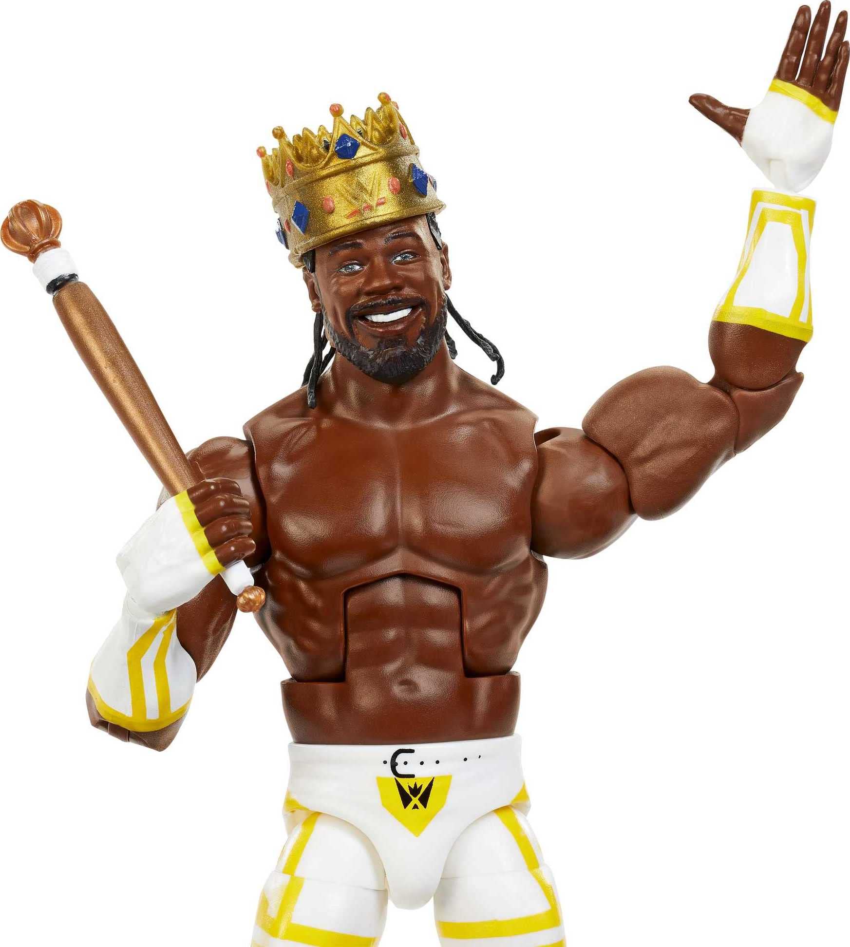 Interchangeable hands and accessories included with Mattel WWE King Woods Elite collection.