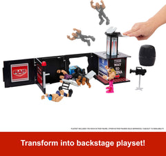 Breakaway table adds dramatic backstage destruction for dynamic storytelling.