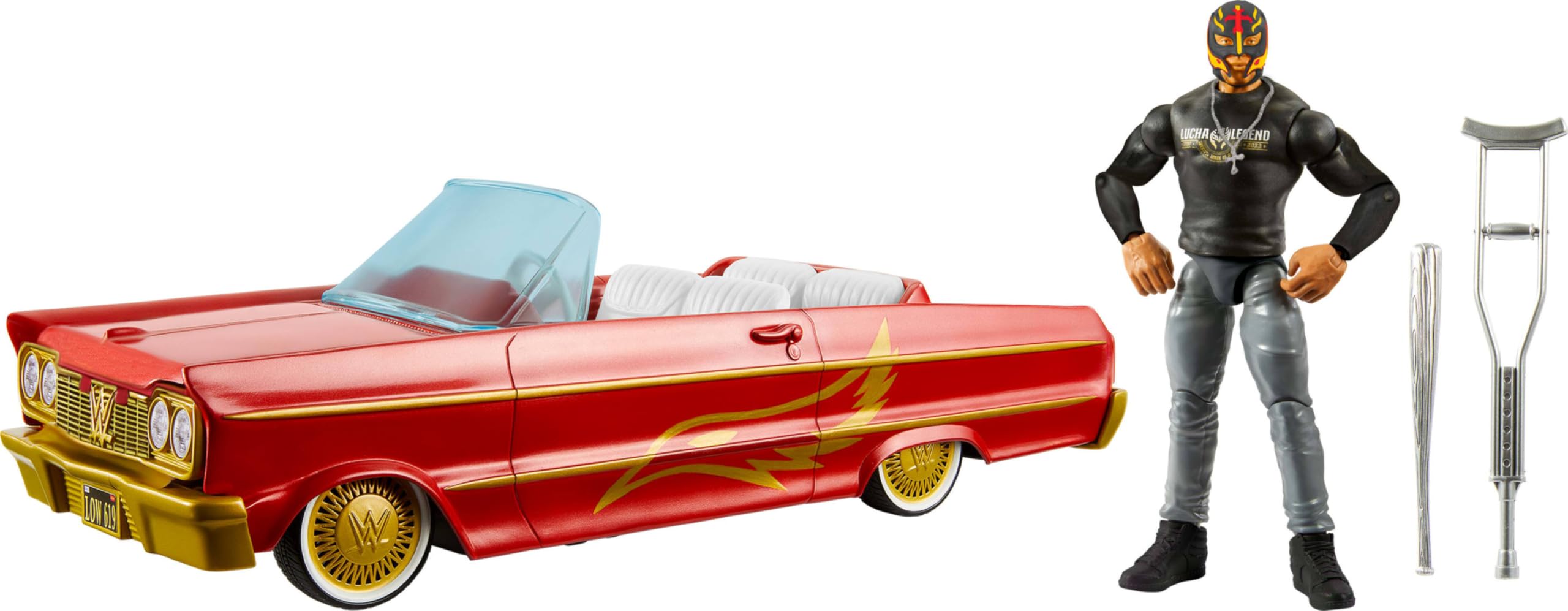 Mattel WWE Lucha Low Rider vehicle showcasing hydraulic action for thrilling ring entrances.