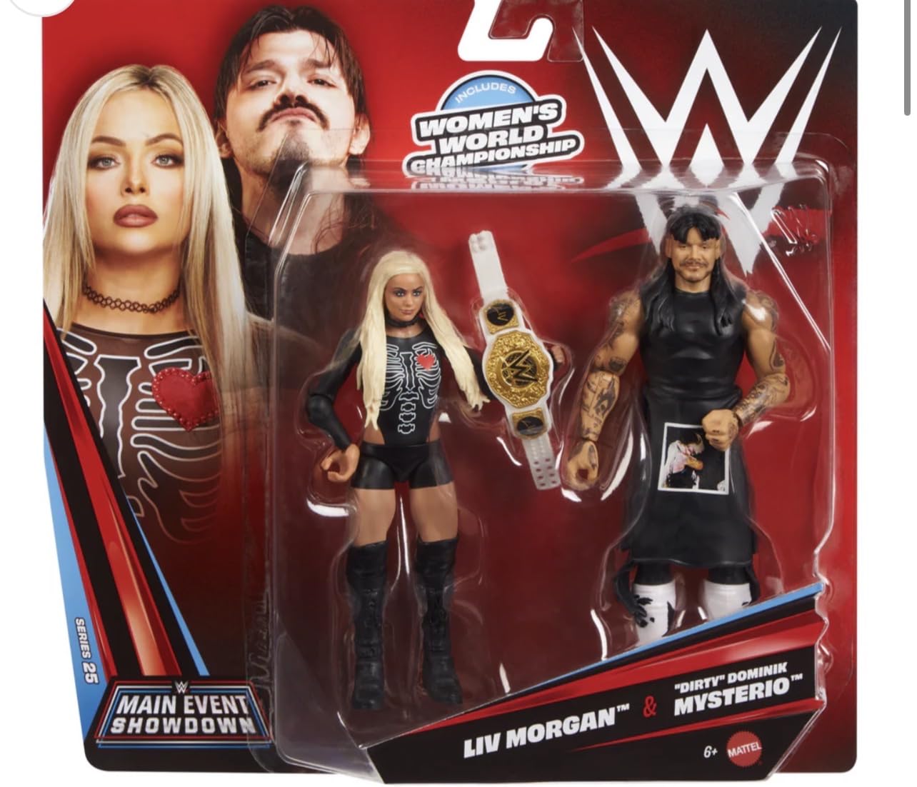 Mattel WWE Main Event Showdown 2-Pack with Dominik Mysterio and Liv Morgan for dynamic posing and display