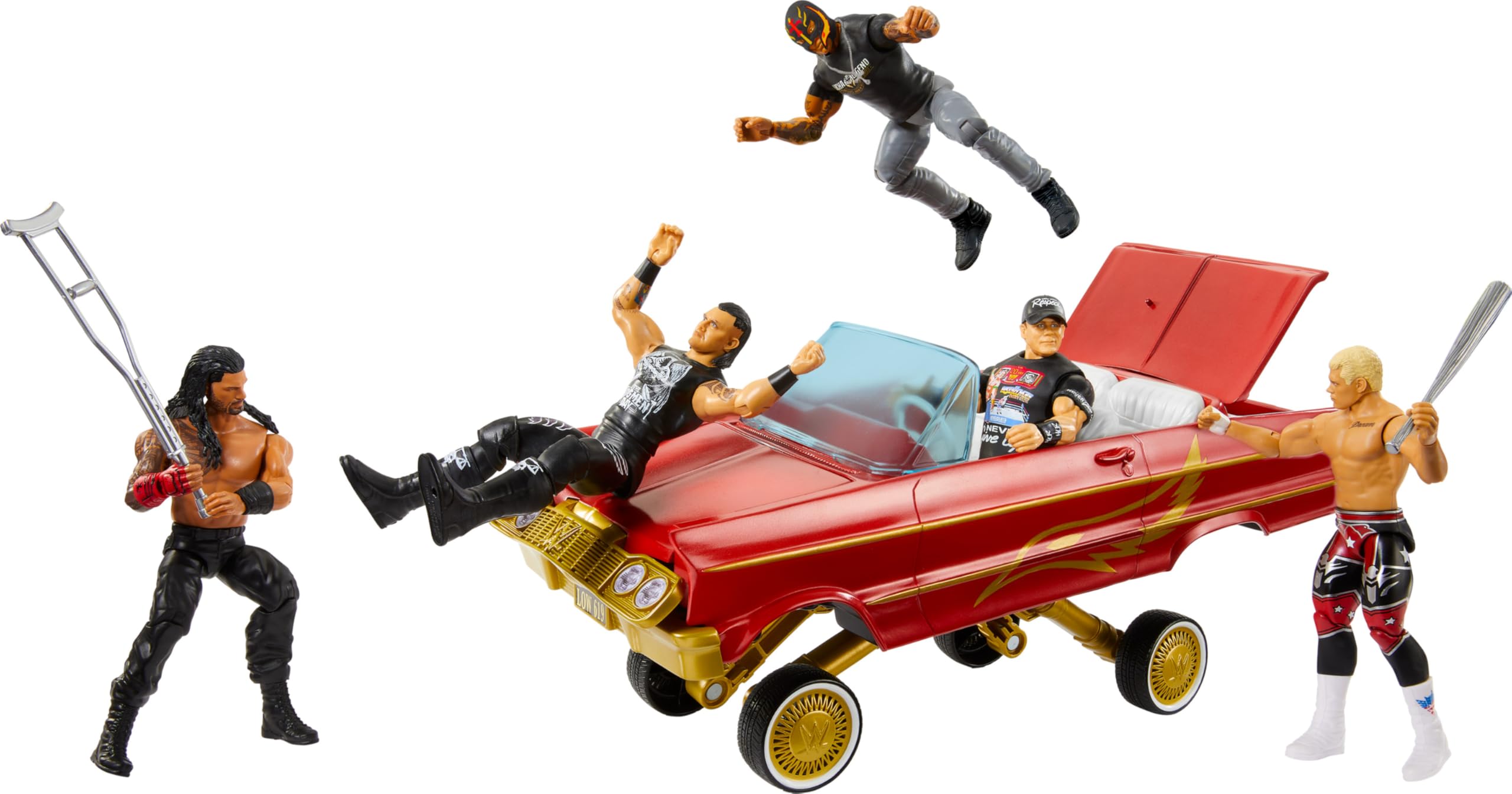 Mattel WWE set with real rolling wheels for smooth on-the-move action.