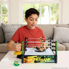 Mattel WWE Money in the Bank playset two modes enable varied finishes.