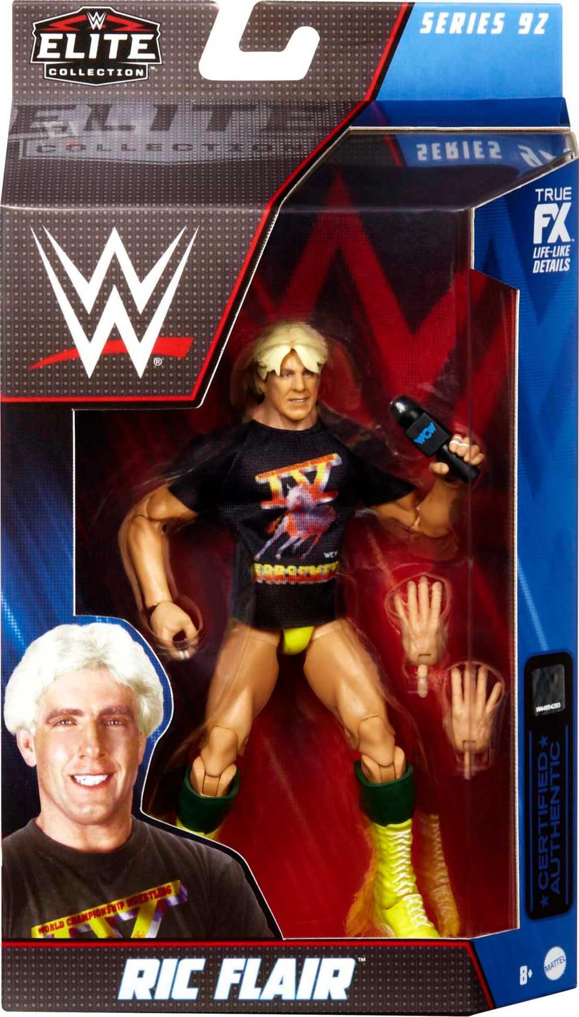 Mattel WWE Ric Flair Elite close-up showing articulation and details
