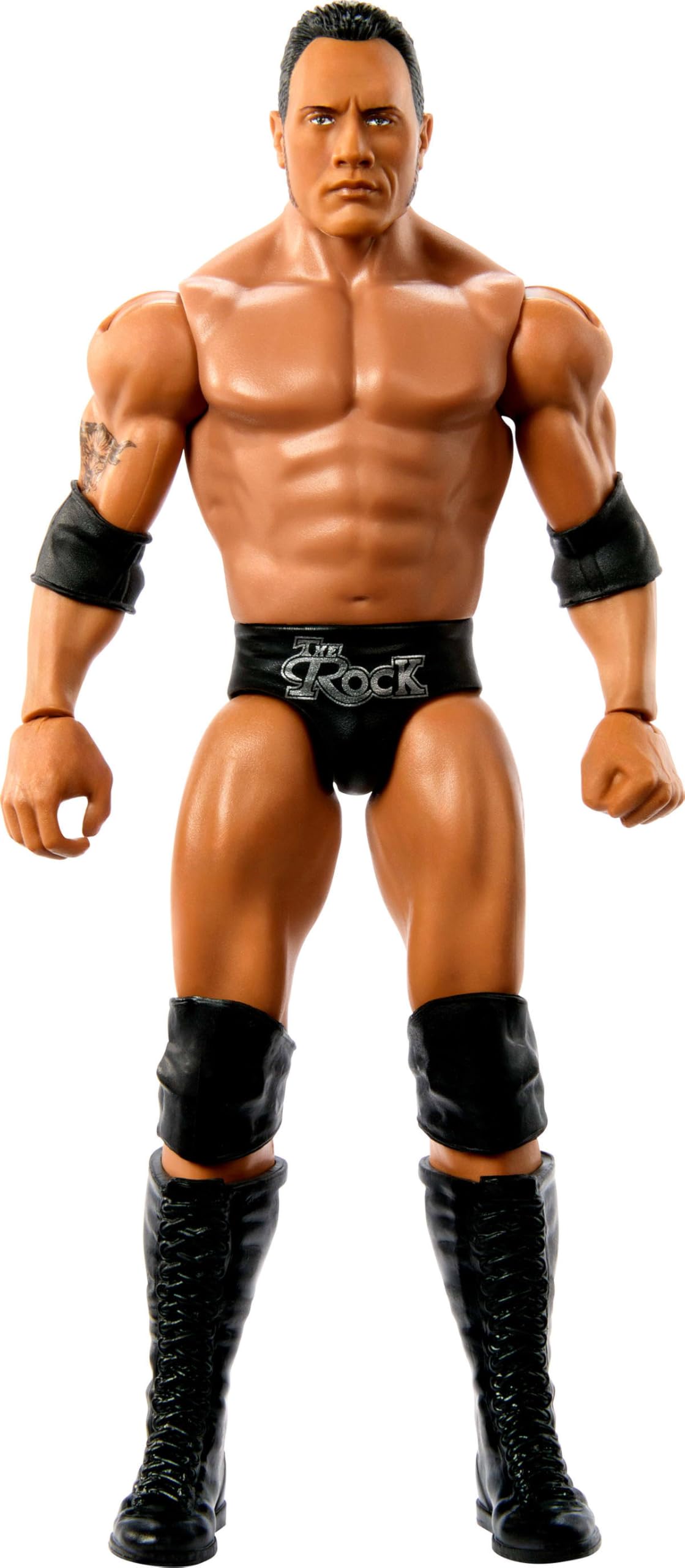 Mattel WWE The Rock 6-inch figure in a dynamic pose for action display.