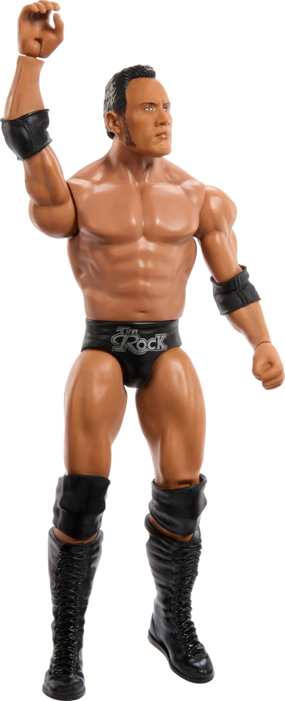 Mattel WWE The Rock 6-inch figure with TrueFX face detail for lifelike display.