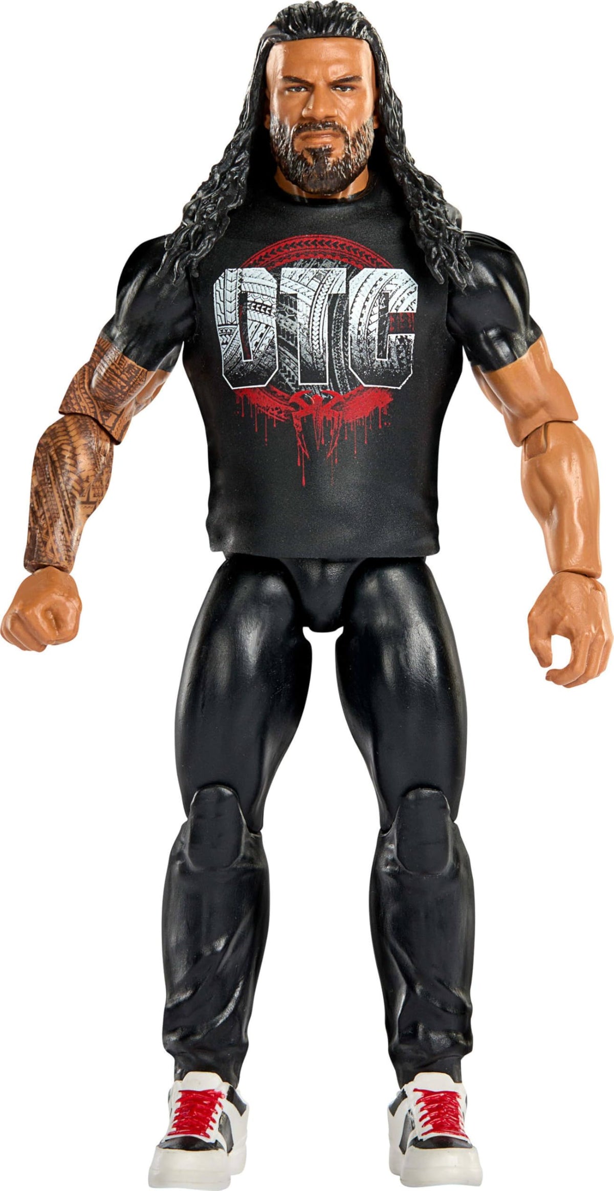 Mattel WWE Roman Reigns Main Event figure front view showing imposing presence and collectability