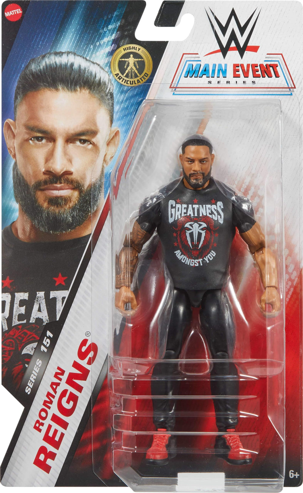 Mattel WWE Roman Reigns figure articulation pose highlights 10 points for dynamic posing.