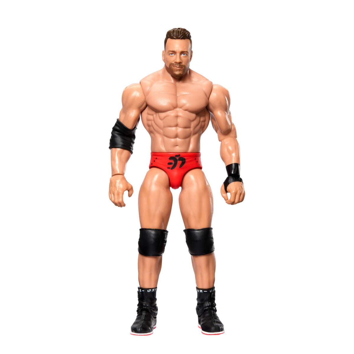 Mattel WWE Series 141 LA Knight figure front view with authentic ring gear for display.
