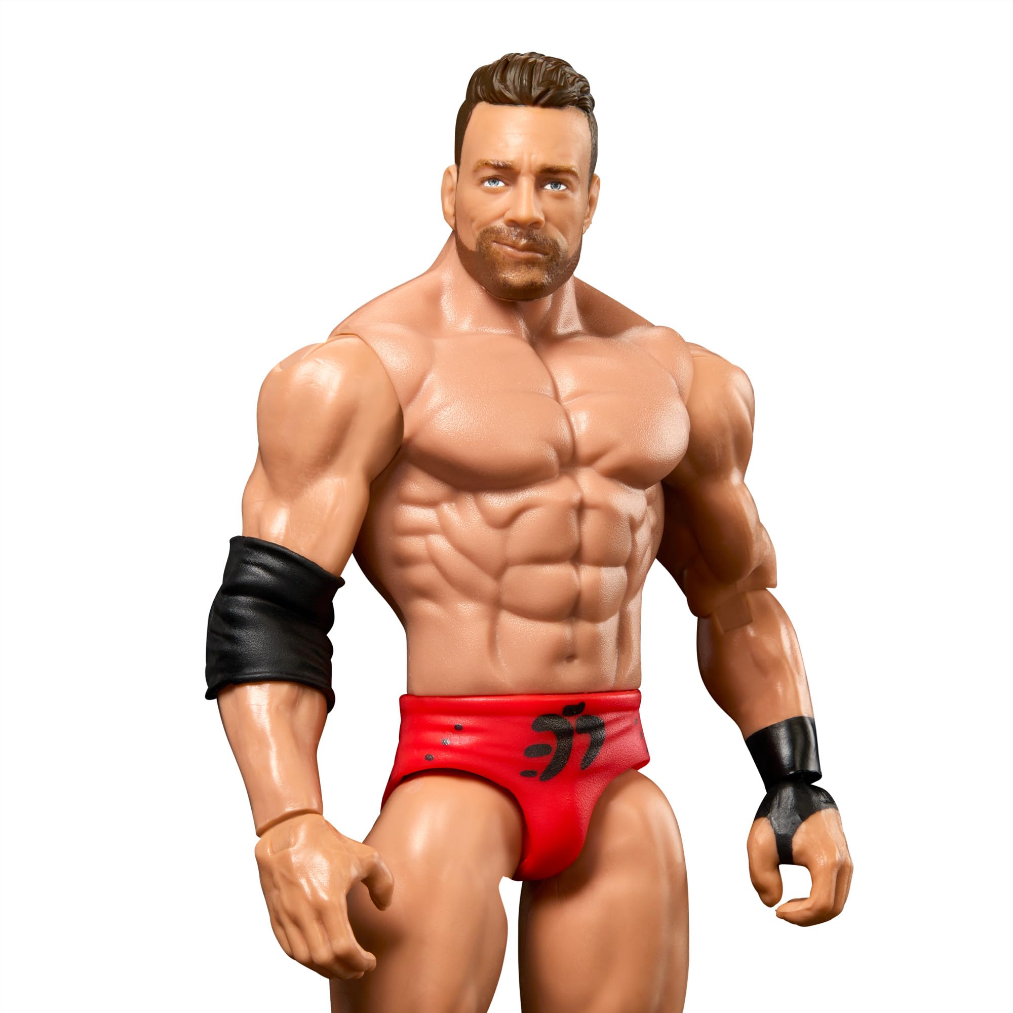 Mattel WWE LA Knight ring gear detail for authentic on-display setup.