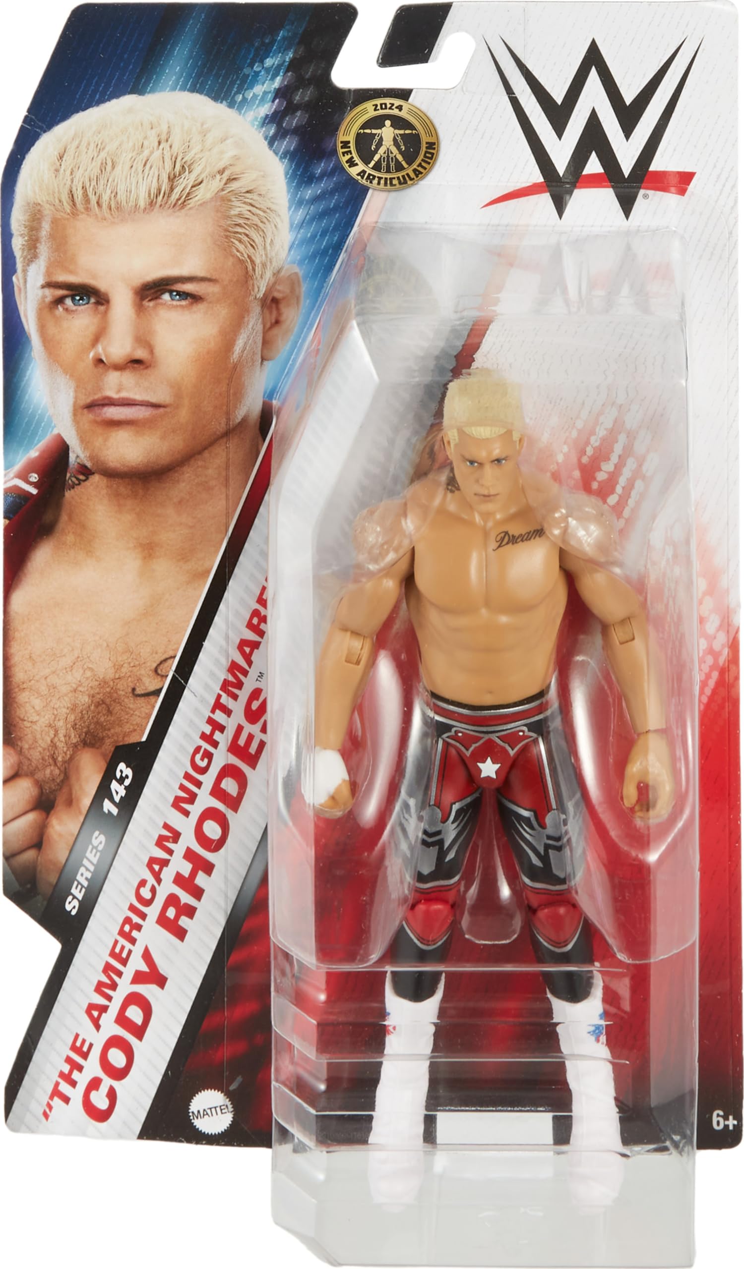 Mattel WWE Cody Rhodes TrueFX face detail enhances lifelike storytelling and posing.