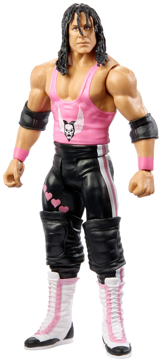 Mattel WWE SummerSlam Bret Hart action figure front view with classic ring gear.
