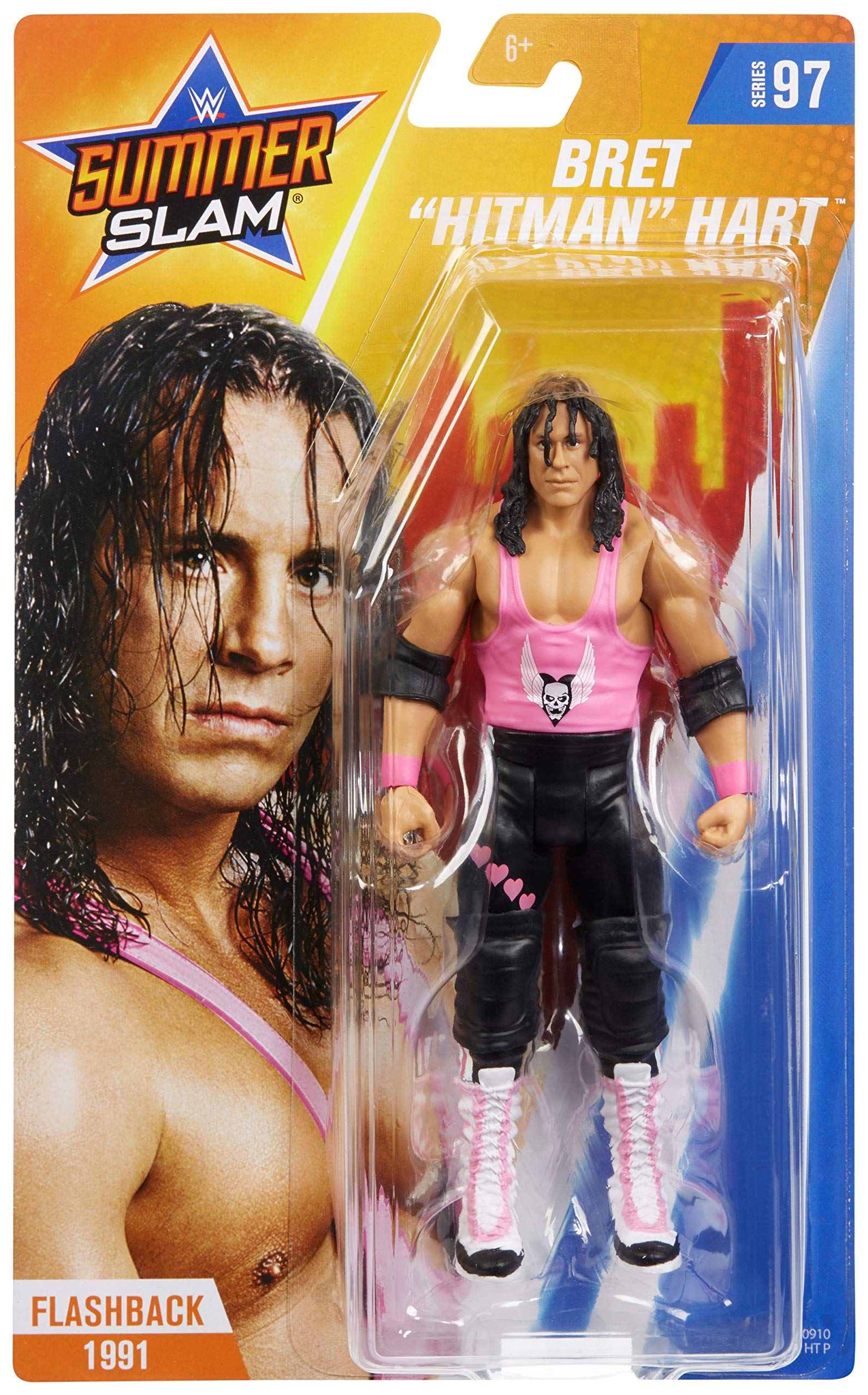 Mattel WWE SummerSlam Bret Hart figure packaging and color variations for collectors.