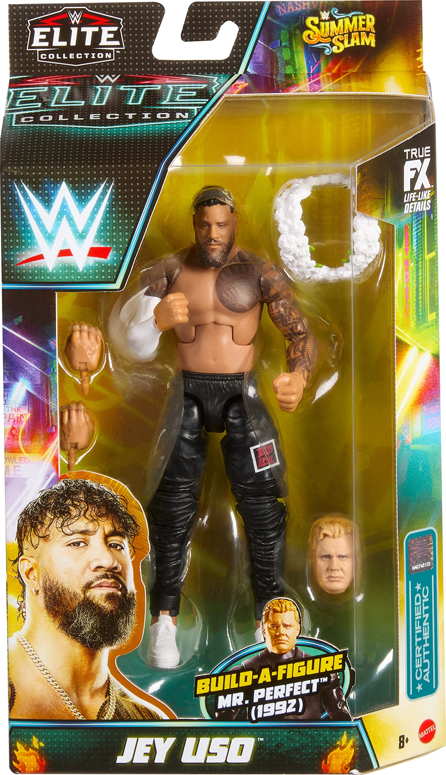 Mattel WWE Jey Uso SummerSlam packaging suitable for secure shelf display.