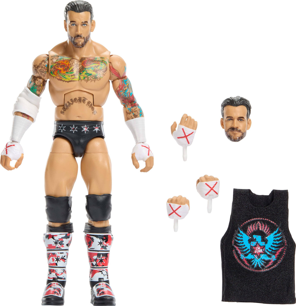 Mattel WWE CM Punk Top Picks action figure, front view, 25-point articulation for dynamic poses.
