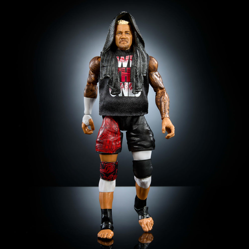 Mattel WWE Solo Sikoa figure showing 25 points of articulation for dynamic posing.