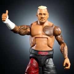 Mattel WWE Solo Sikoa ring gear close-up highlighting authentic styling for collectors.