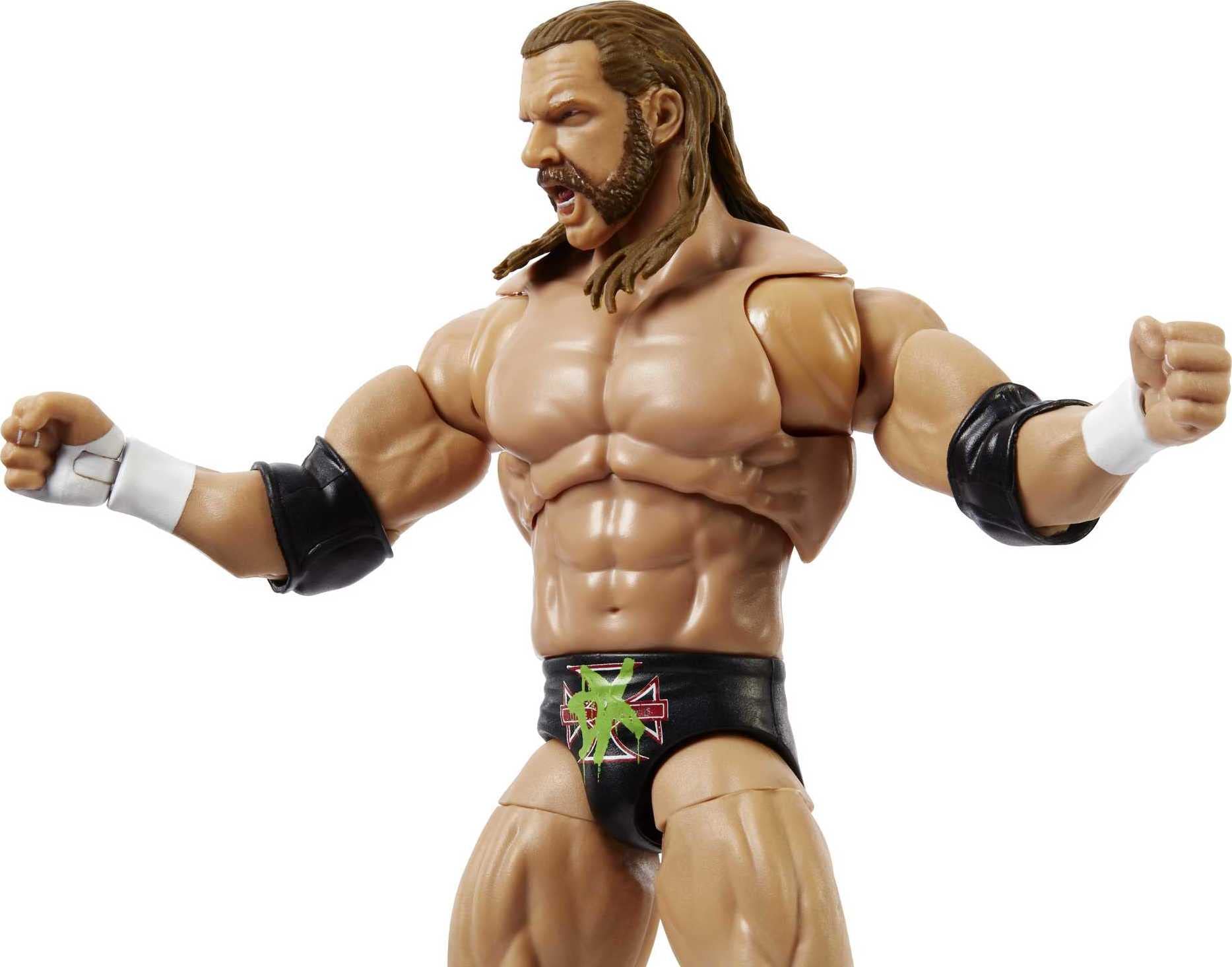 Mattel WWE Triple H Ultimate Edition DX shirt worn on figure for authentic display
