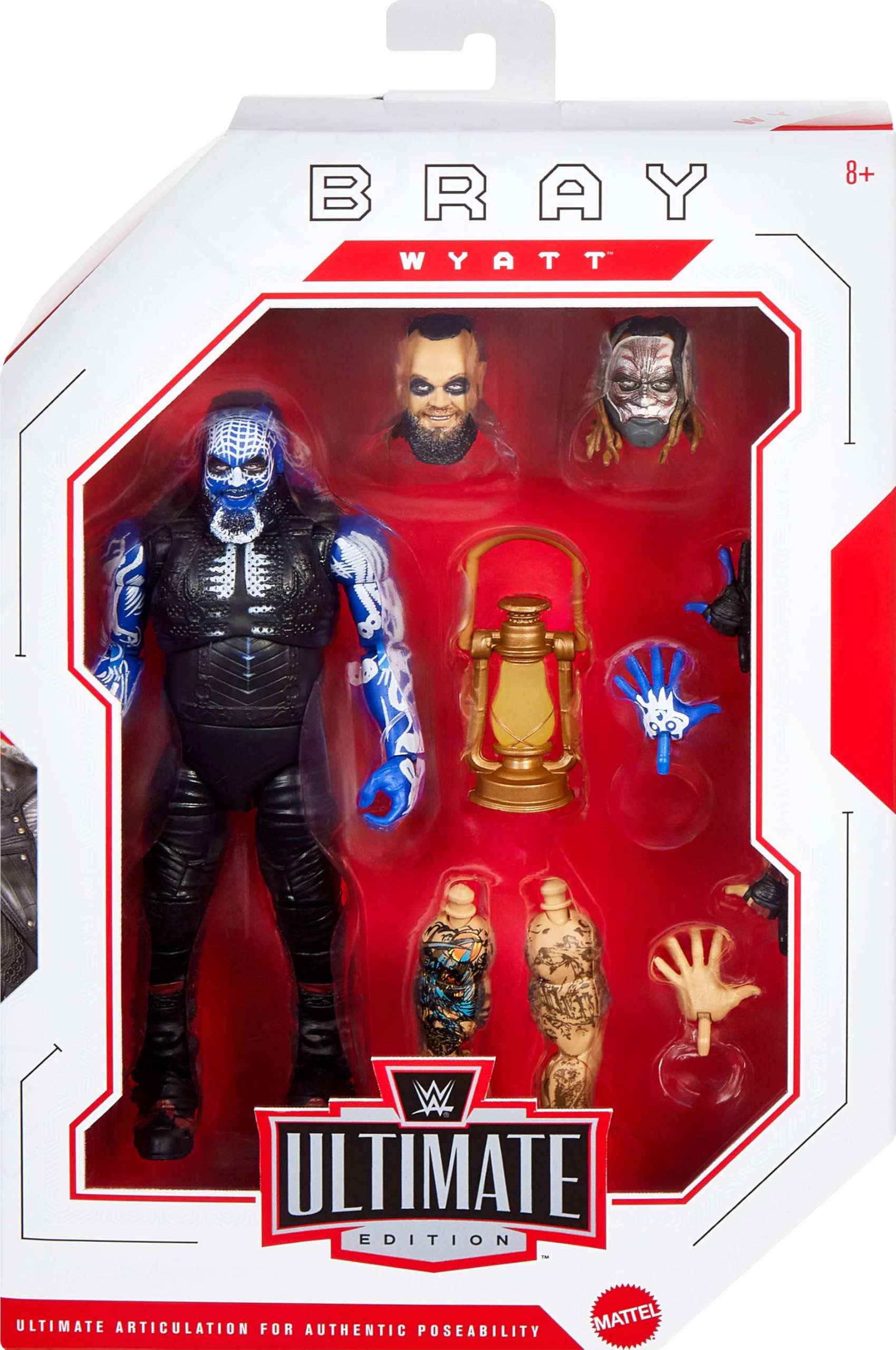 Mattel WWE Bray Wyatt figure with swappable hands for dynamic gestures.