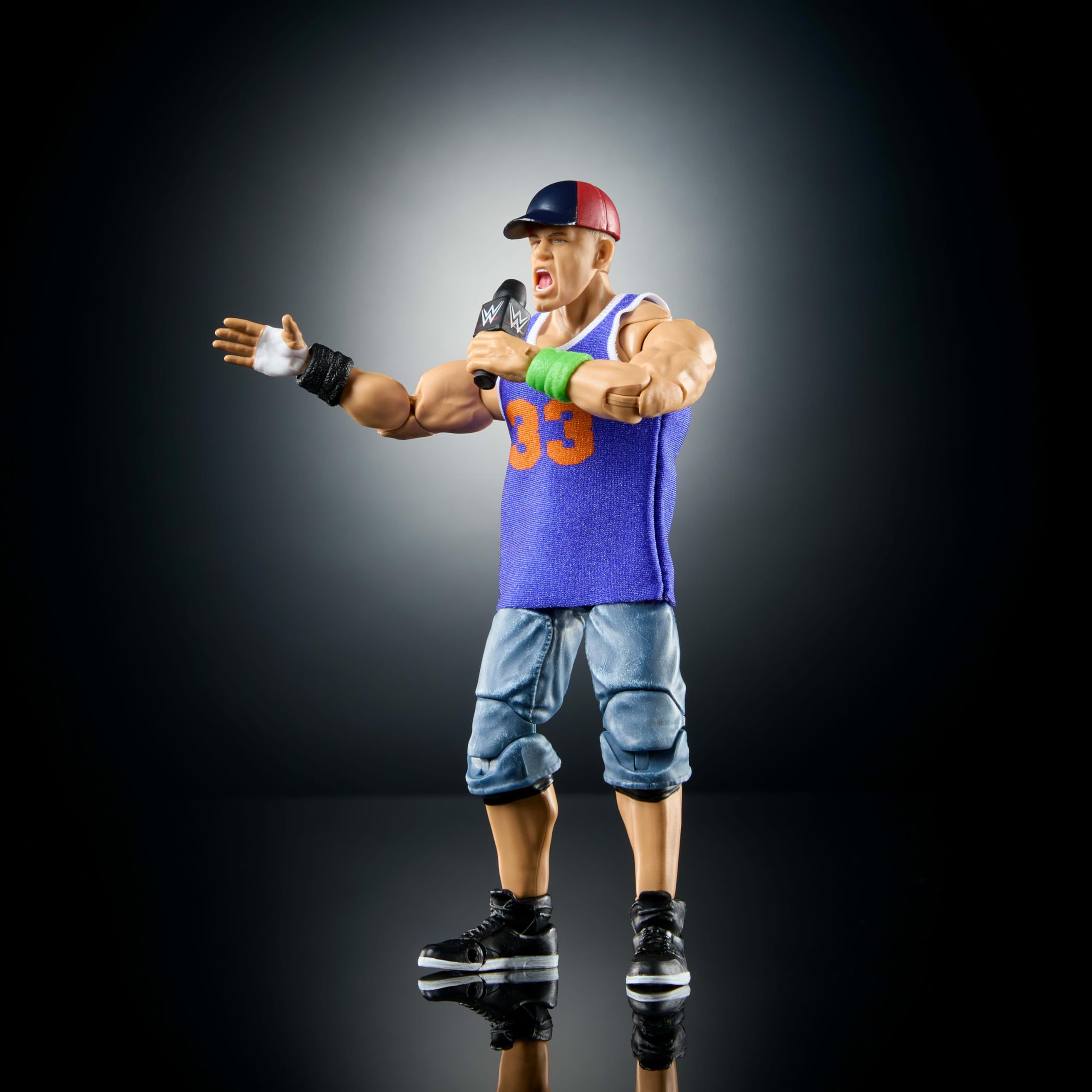 John Cena with iconic ring gear for authentic wrestling scene recreations.