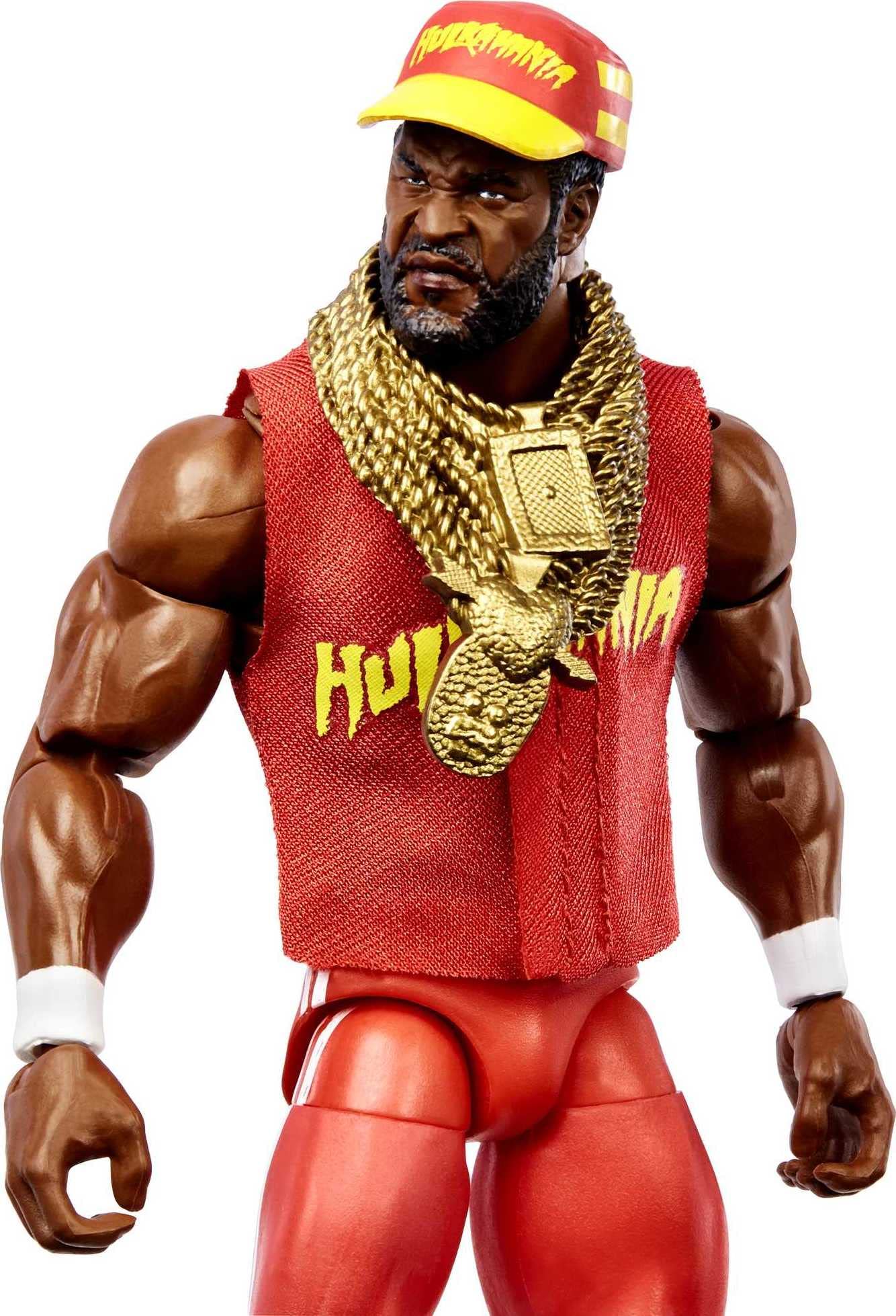 Mattel WWE Ultimate Edition Mr. T figure includes extra heads for versatile expressions.