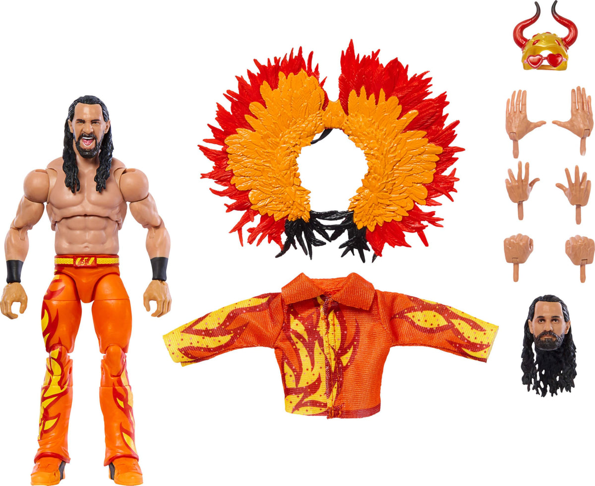 Mattel WWE Seth Rollins Ultimate Edition figure with extra heads for dynamic poses.