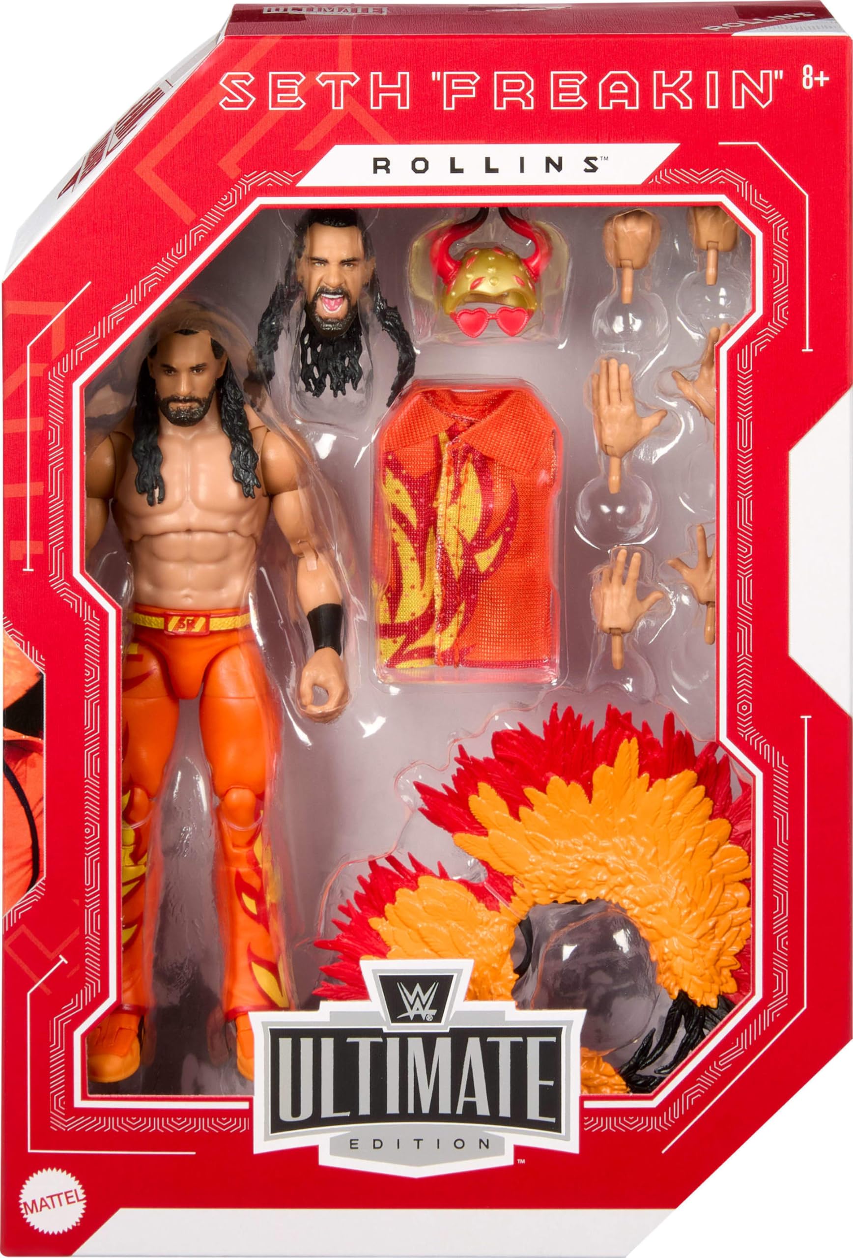 Mattel Seth Rollins Ultimate Edition swappable hands for varied finishers.