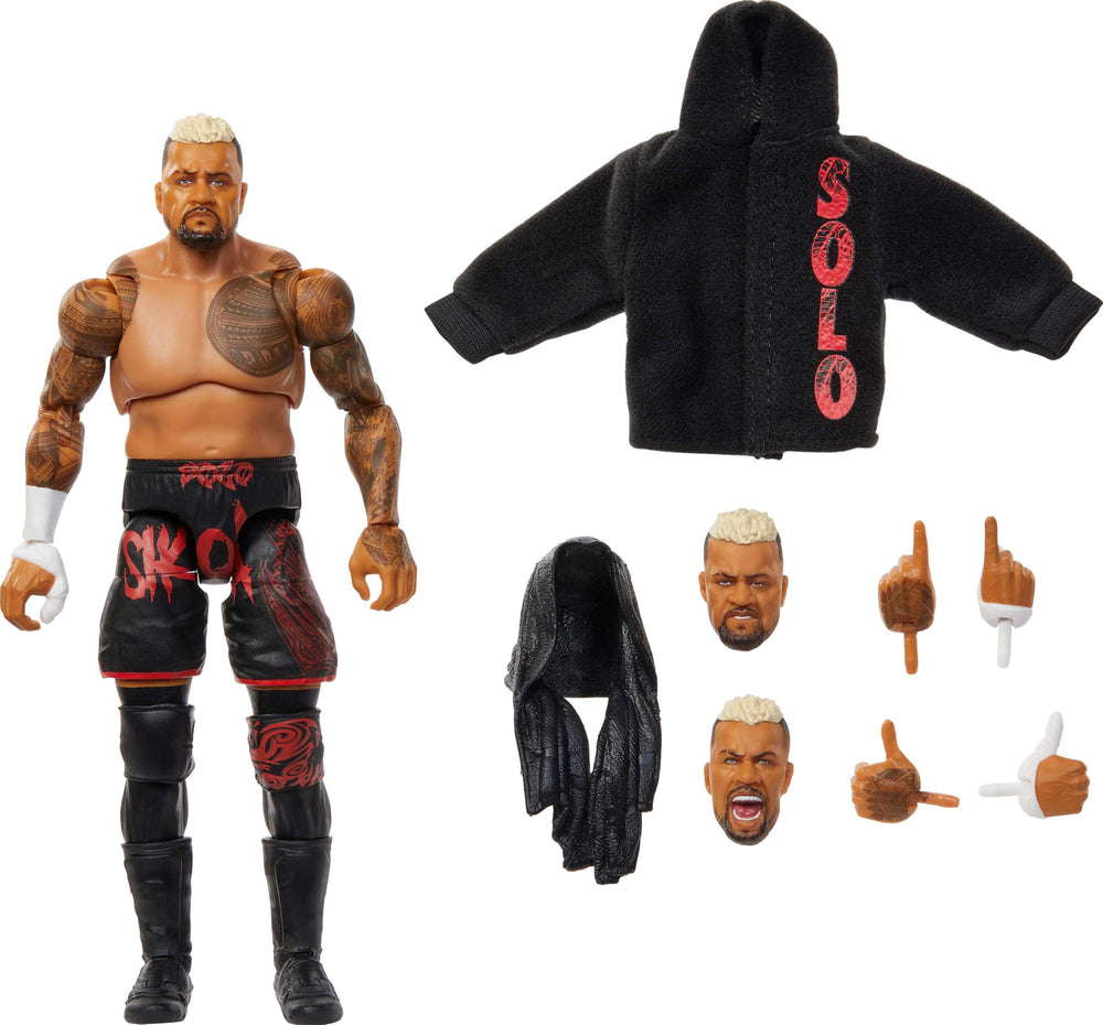Mattel WWE Solo Sikoa figure front view for display with lifelike detailing.