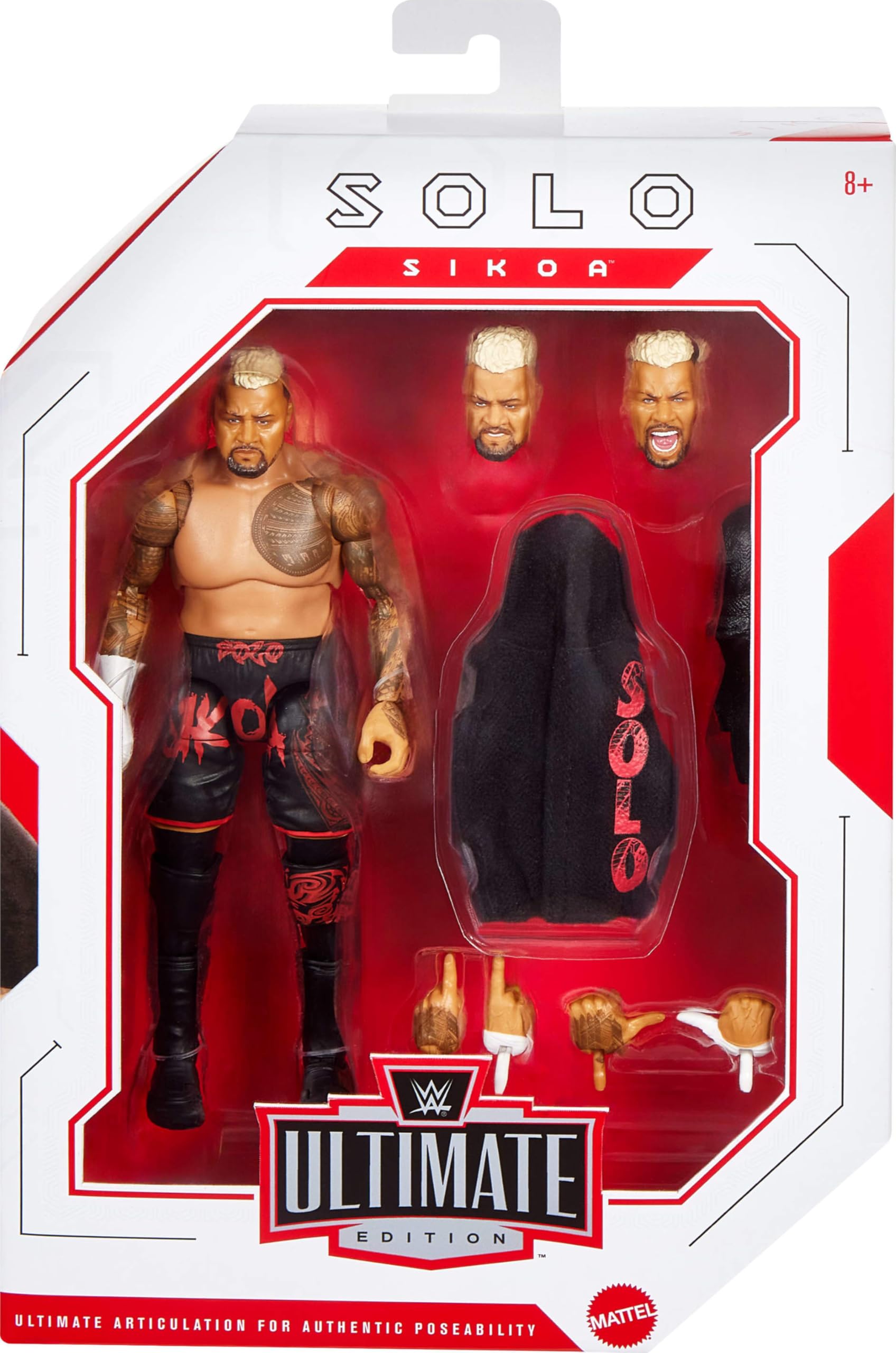 Mattel WWE Solo Sikoa figure side pose showing dynamic articulation for entrances.