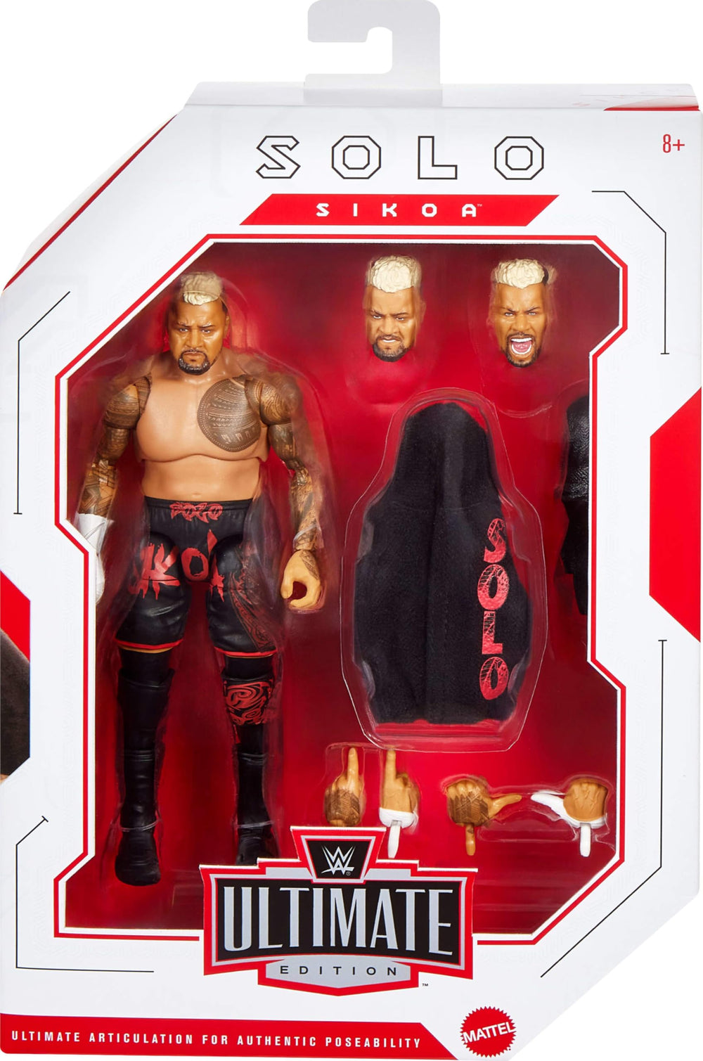 Mattel WWE Solo Sikoa figure side pose showing dynamic articulation for entrances.