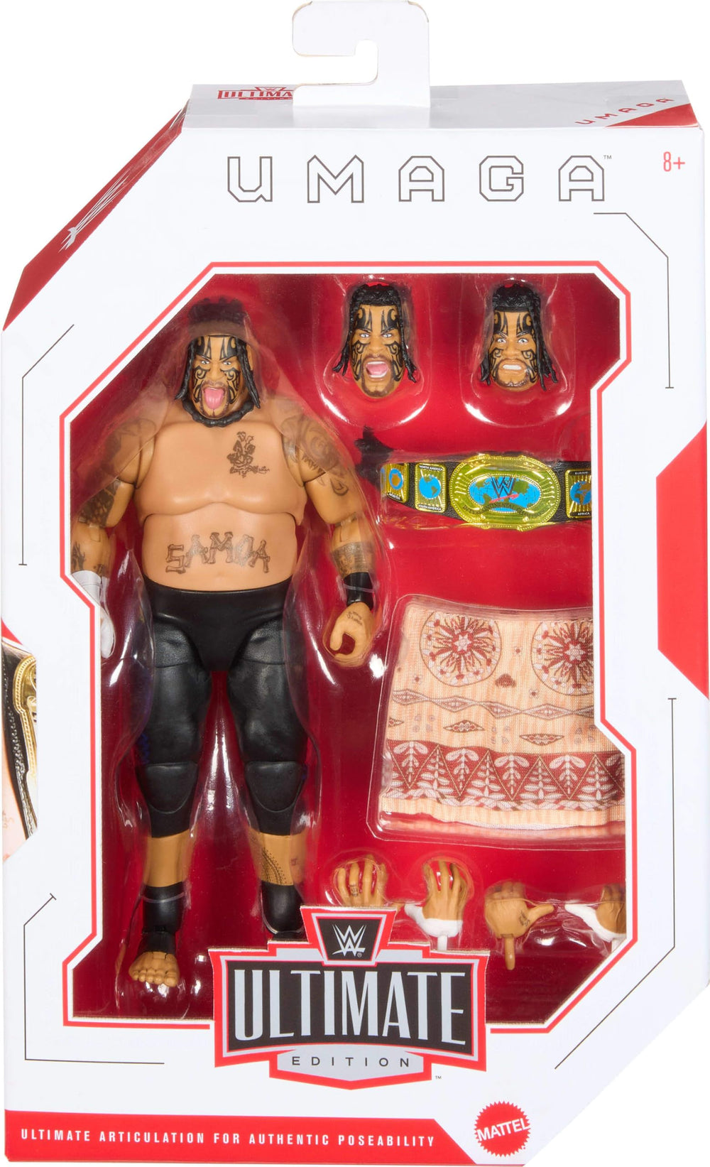 Umaga figure with swappable heads offers different expressions for storytelling.