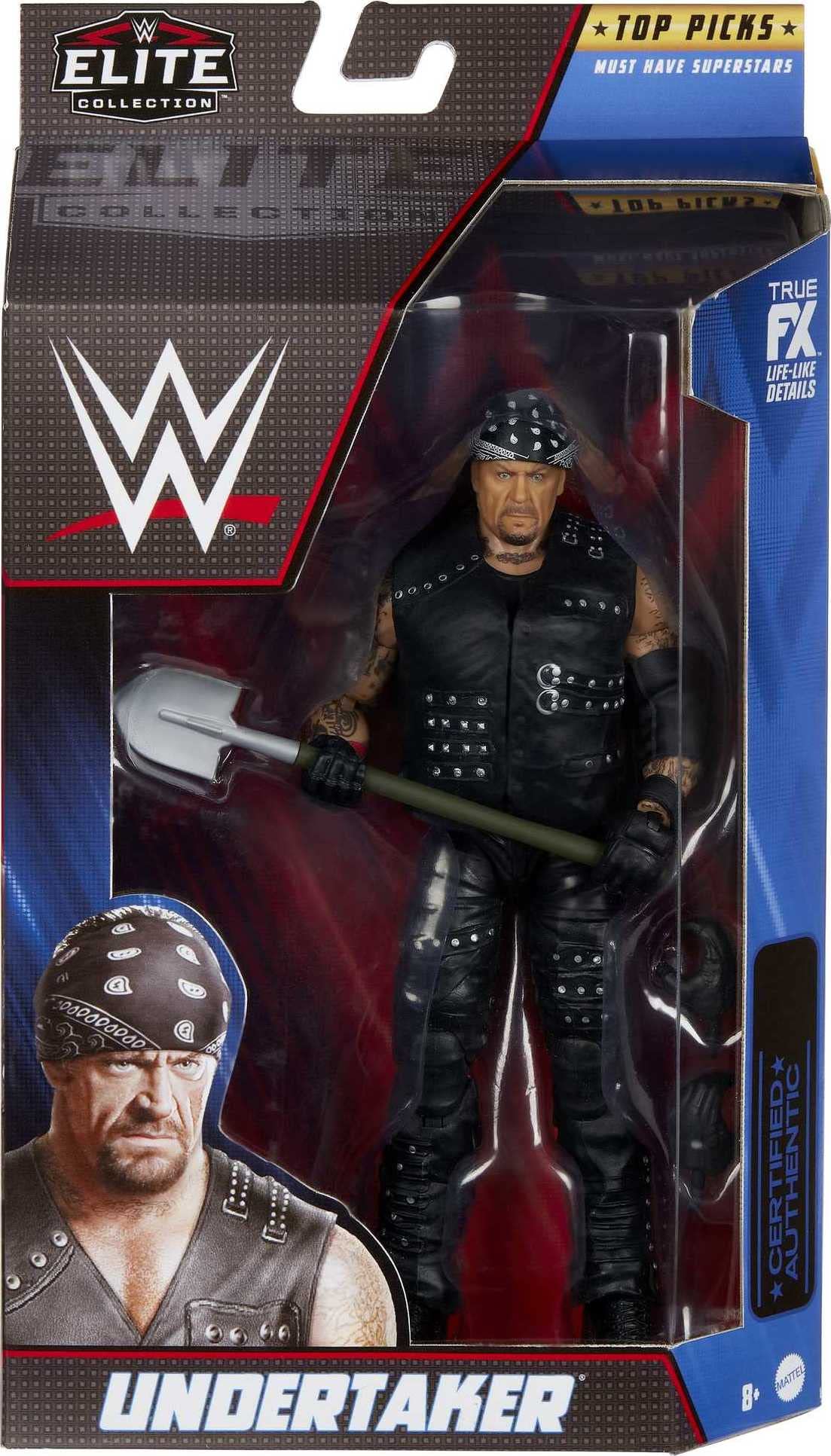 Mattel WWE Undertaker Top Picks display-ready figure with entrance gear for scene recreation