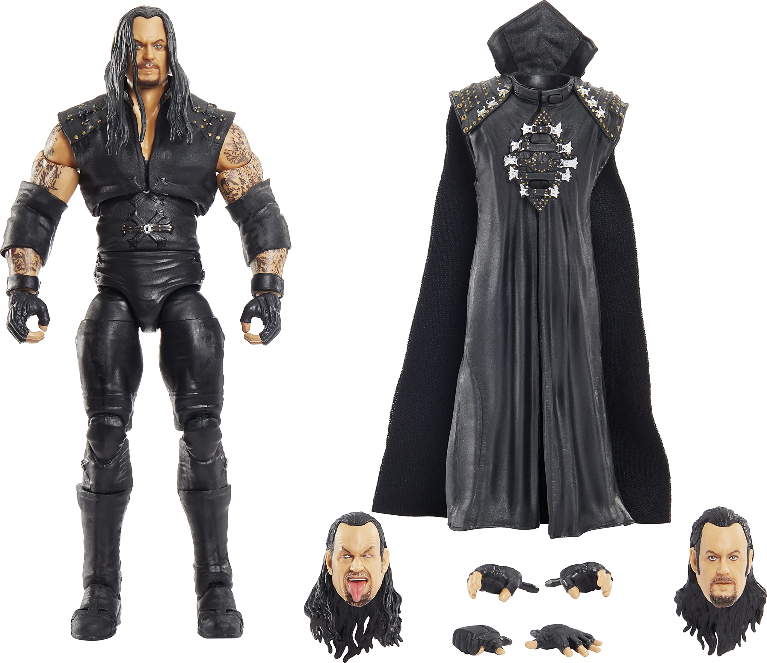 Mattel WWE Undertaker Ultimate Edition figure front view with TrueFX facial detailing for display