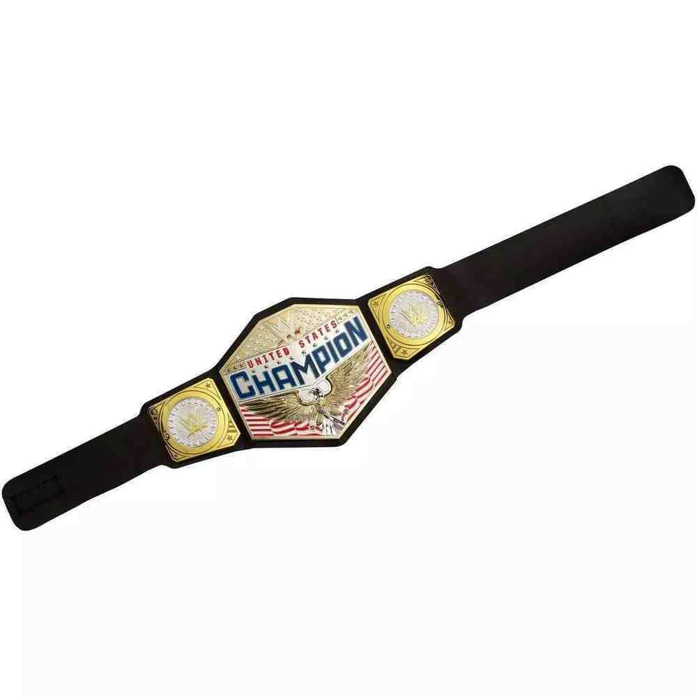 Mattel WWE United States Championship belt adjustable feature demonstrated for a secure fit during play
